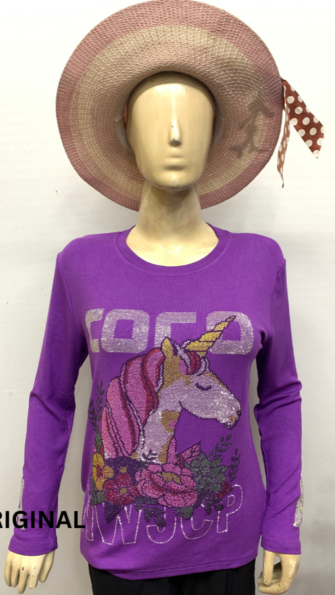 Rhinestone Embedded Unicorn Winter Top