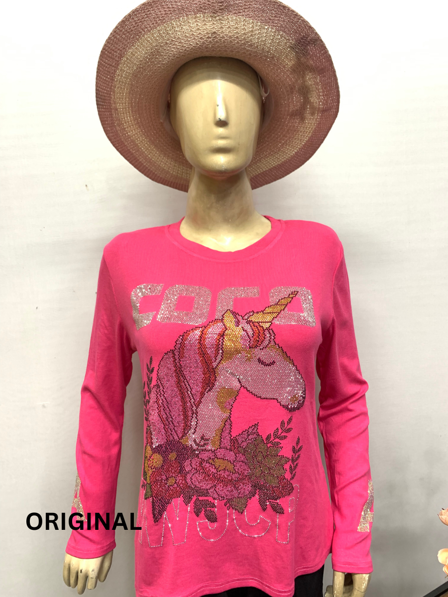 Rhinestone Embedded Unicorn Winter Top