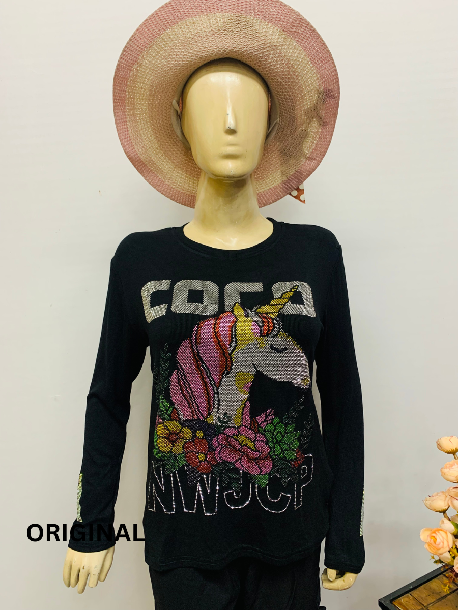 Rhinestone Embedded Unicorn Winter Top FC1430