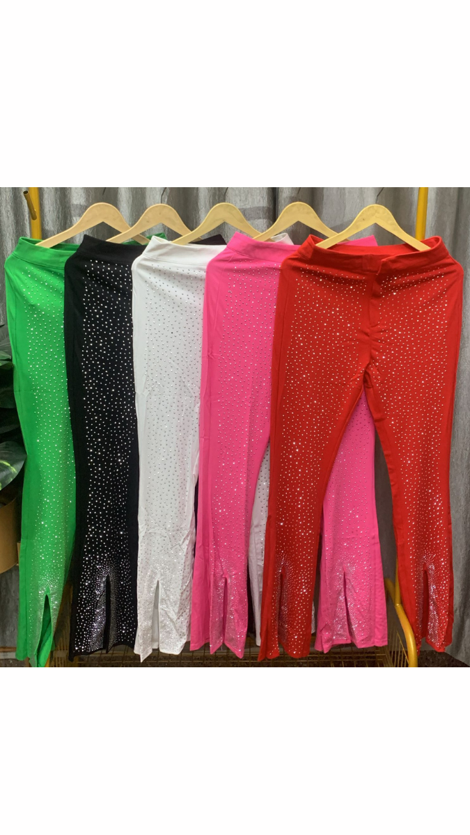 Rhinestone Embedded With Front Slit Bell Bottom FC2395