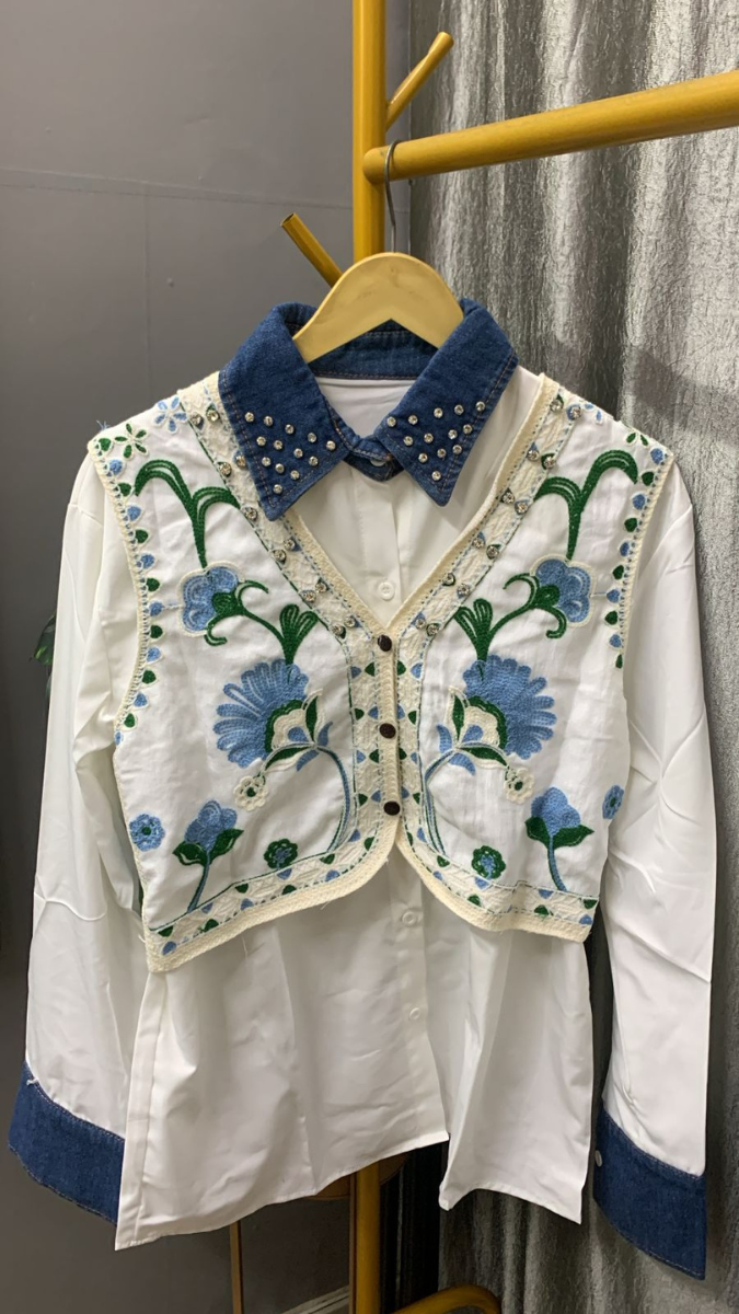 Rhinestone Floral Designed Vest With Plain Shirt FC2249