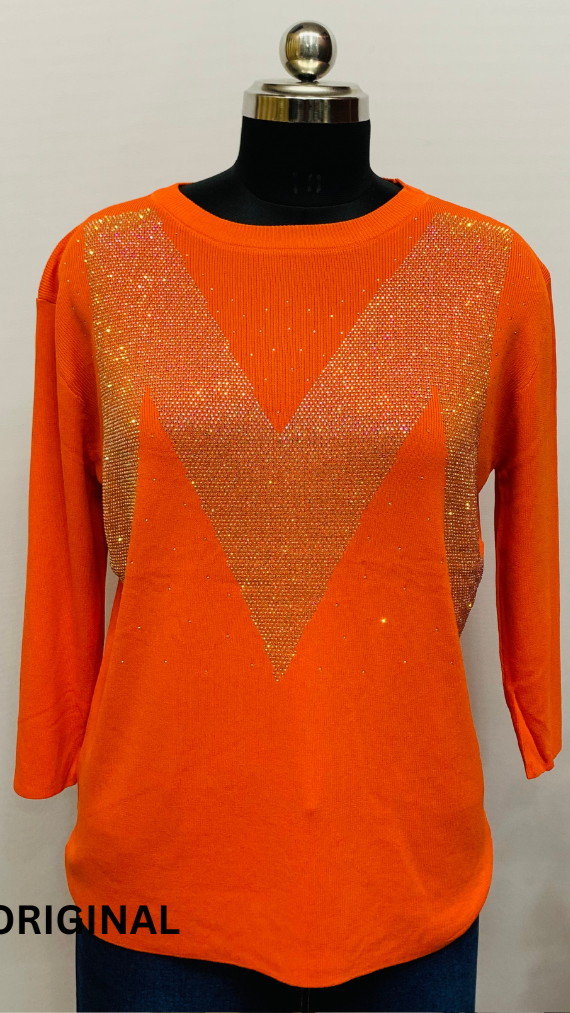 Rhinestone M Printed Top