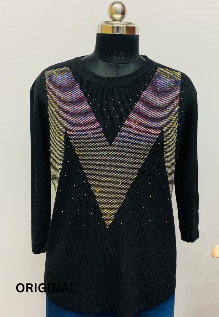 Rhinestone M Printed Top