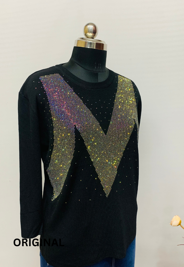 Rhinestone M Printed Top