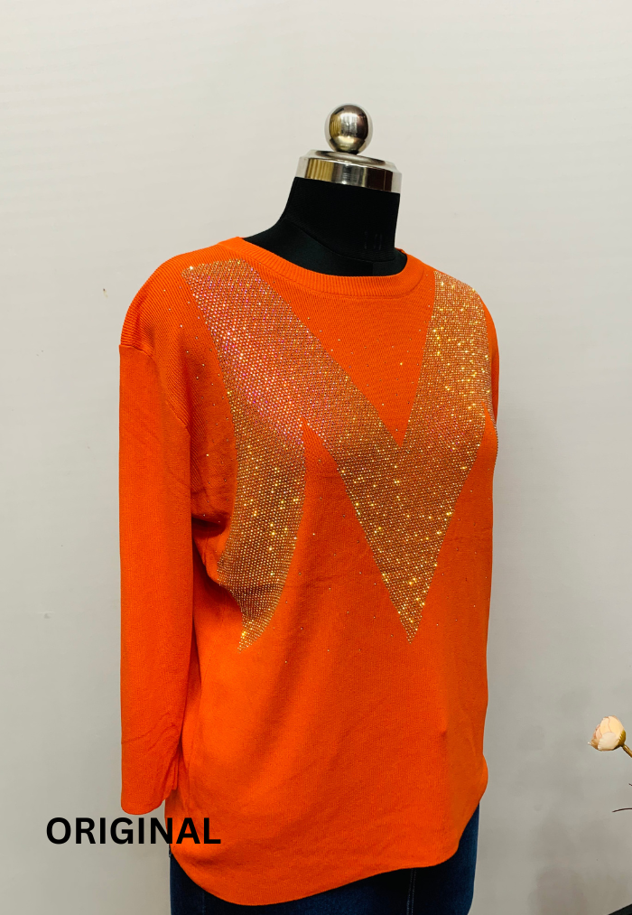 Rhinestone M Printed Top