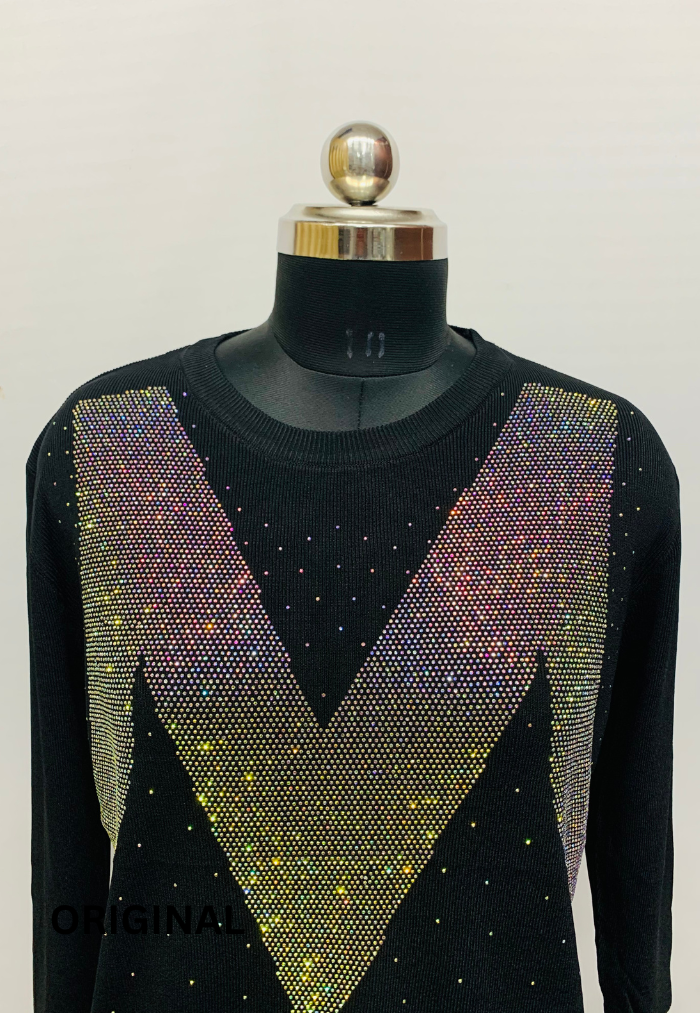 Rhinestone M Printed Top