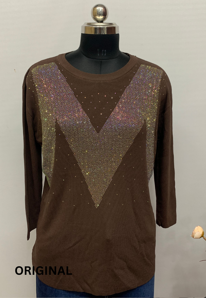 Rhinestone M Printed Top