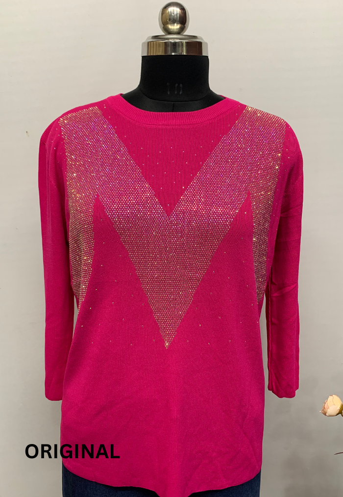 Rhinestone M Printed Top