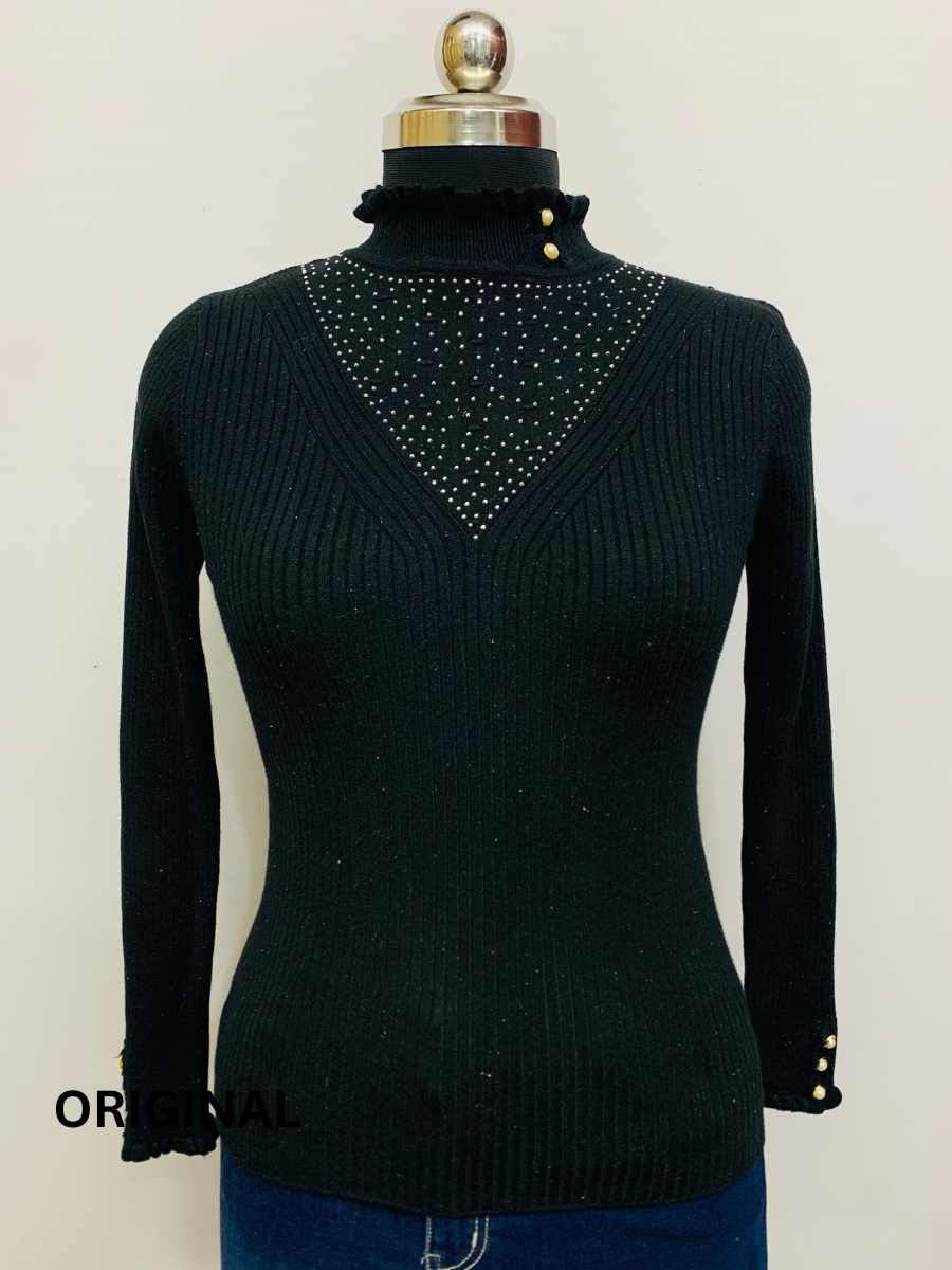 Rhinestone Necklace Winter Top