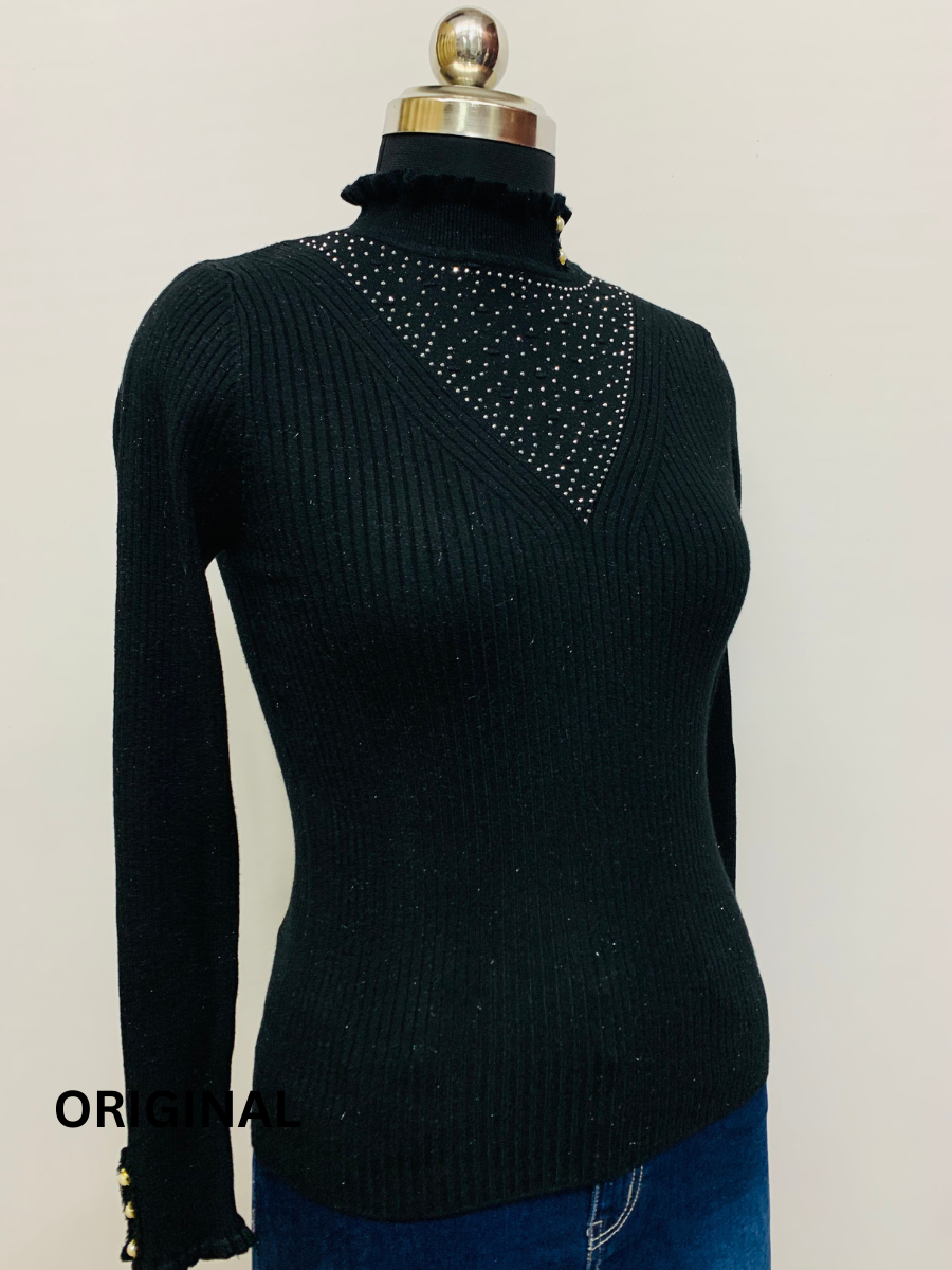 Rhinestone Necklace Winter Top