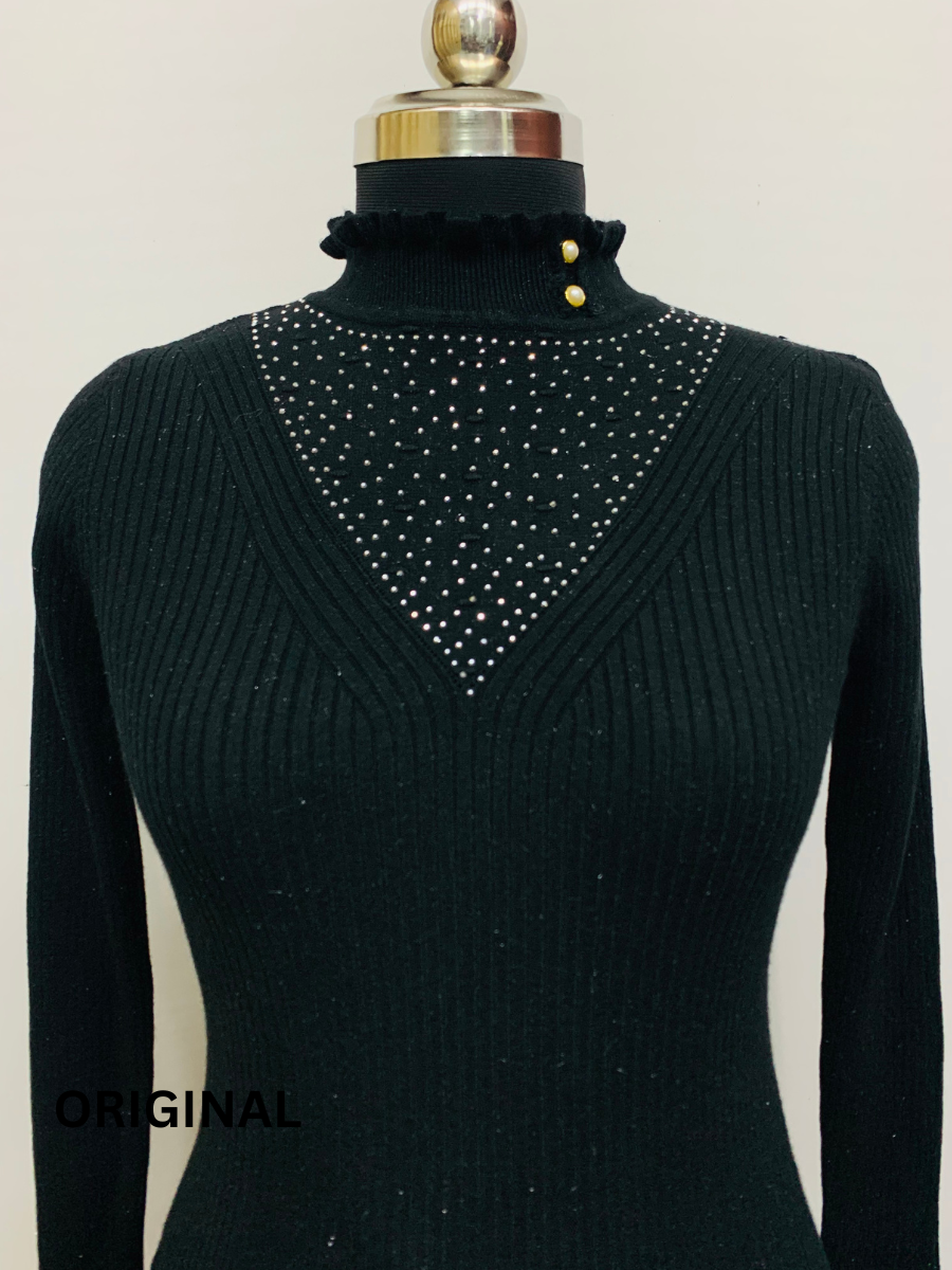 Rhinestone Necklace Winter Top