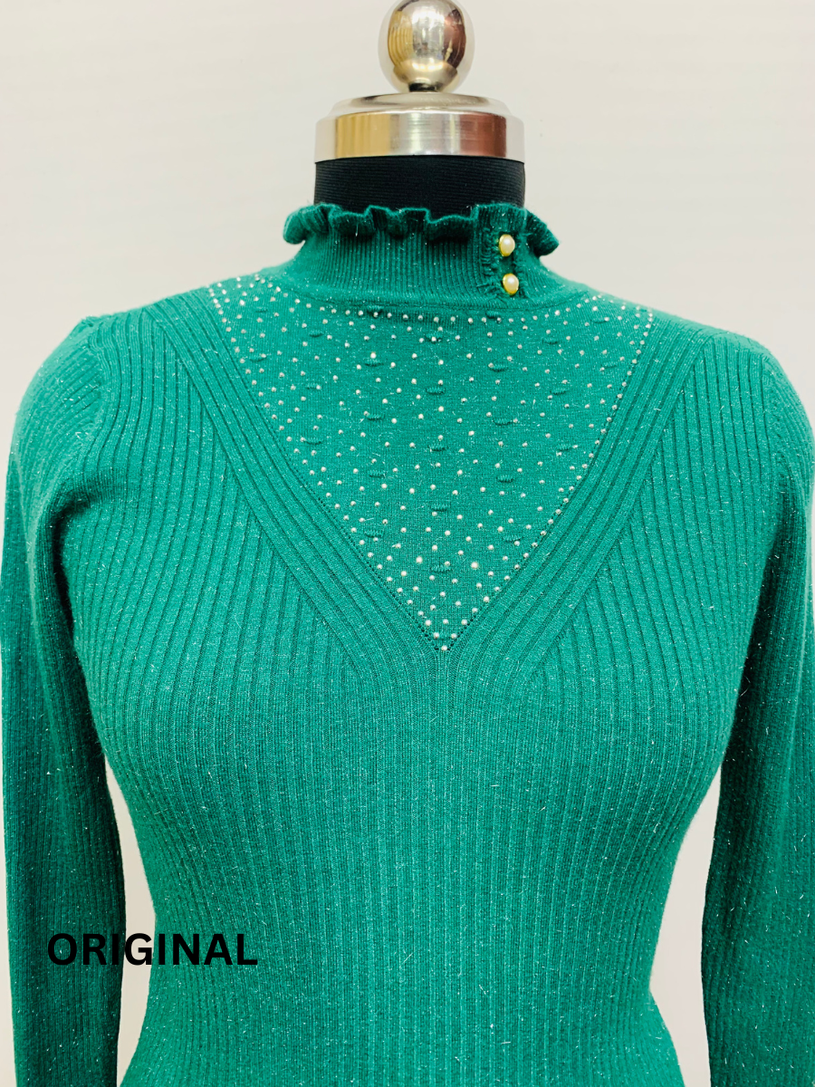 Rhinestone Necklace Winter Top