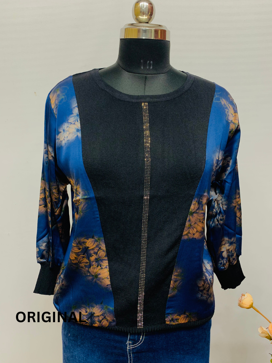 Rhinestone Stripe Design Woolen Top