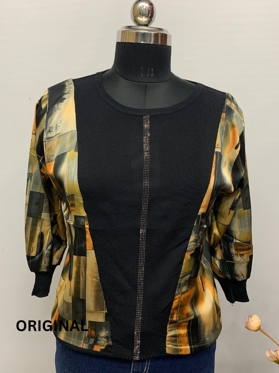 Rhinestone Stripe Design Woolen Top