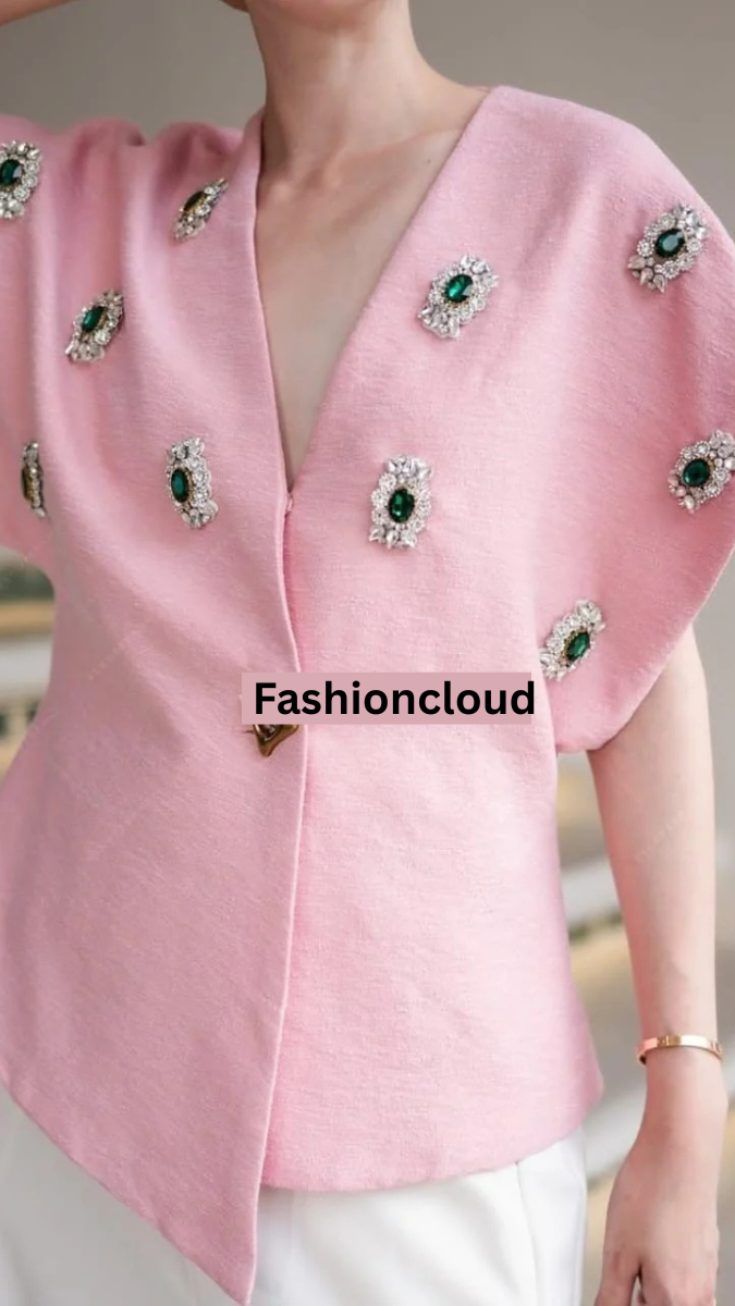 Rhinestone Design Embedded With Crystal V Neck Blazer FC1929
