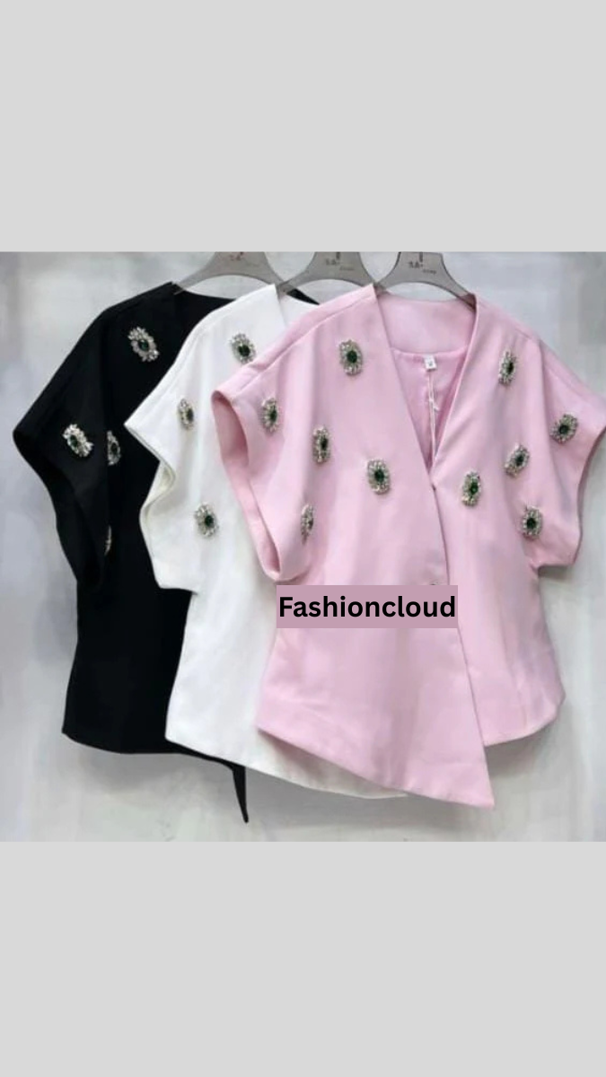 Rhinestone Design Embedded With Crystal V Neck Blazer FC1929