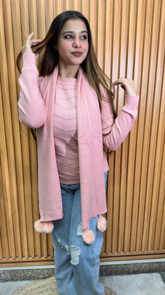 Rhinestone Designed Top With Scarf FC1950