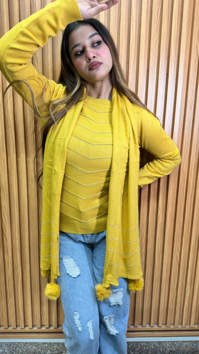 Rhinestone Designed Top With Scarf FC1950