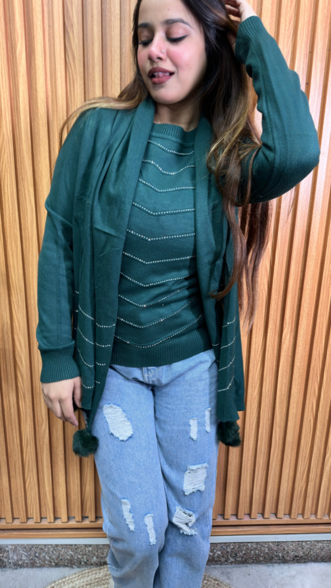 Rhinestone Designed Top With Scarf FC1950