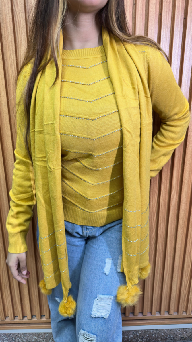 Rhinestone Designed Top With Scarf FC1950