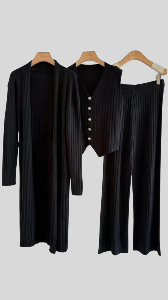 Rib Knitted Vest, Long Shrug And Pant 3pc Coord Set FC2022