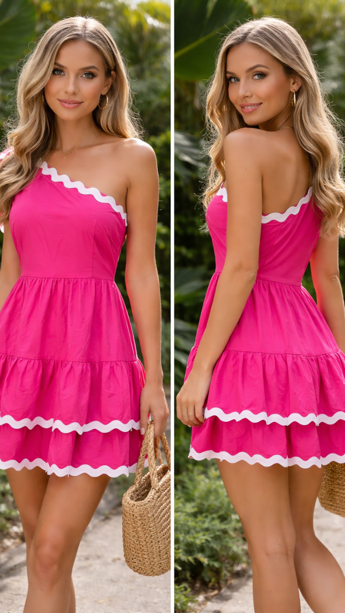Ric Rac Ruffle One Shoulder Mini Dress FC2220