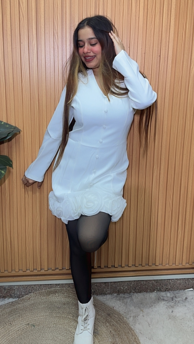 Rose Embedded V Neck Mini Dress FC2070