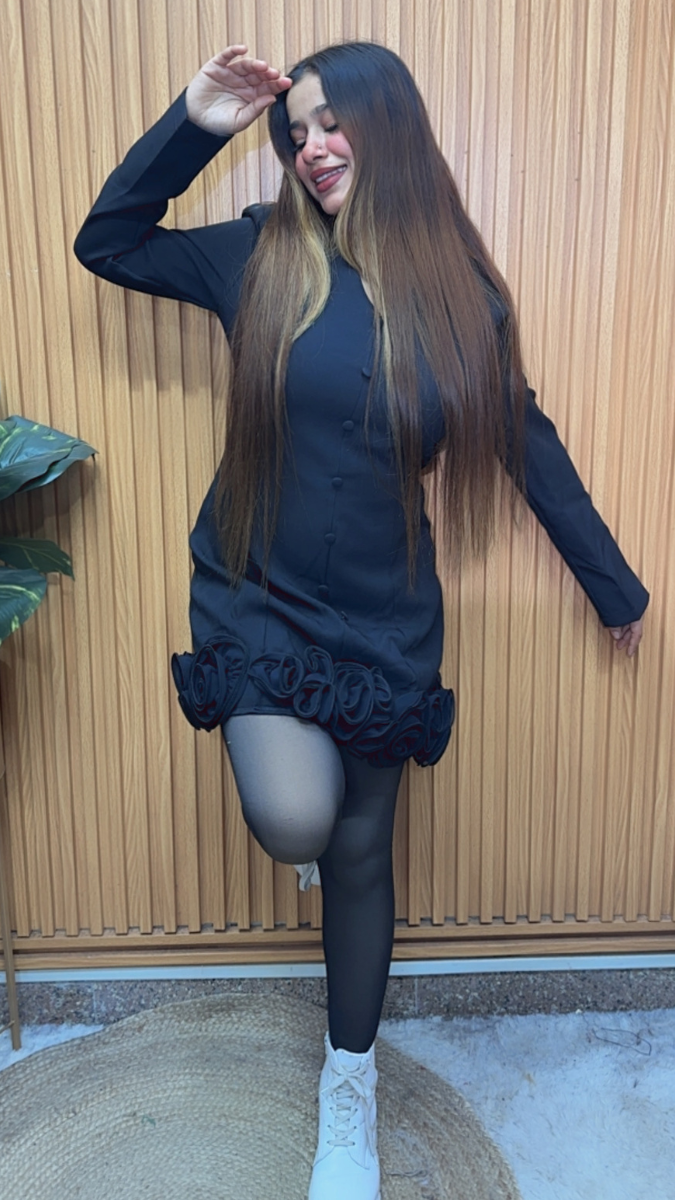 Rose Embedded V Neck Mini Dress FC2070