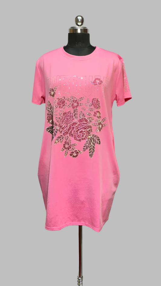 Rose Print T-shirt Dress