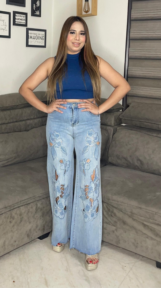 Rose Cutout Designed Jeans FC1941