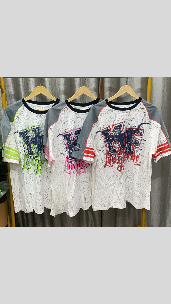 Round Neck Denim Sleeve Net Top FC2258
