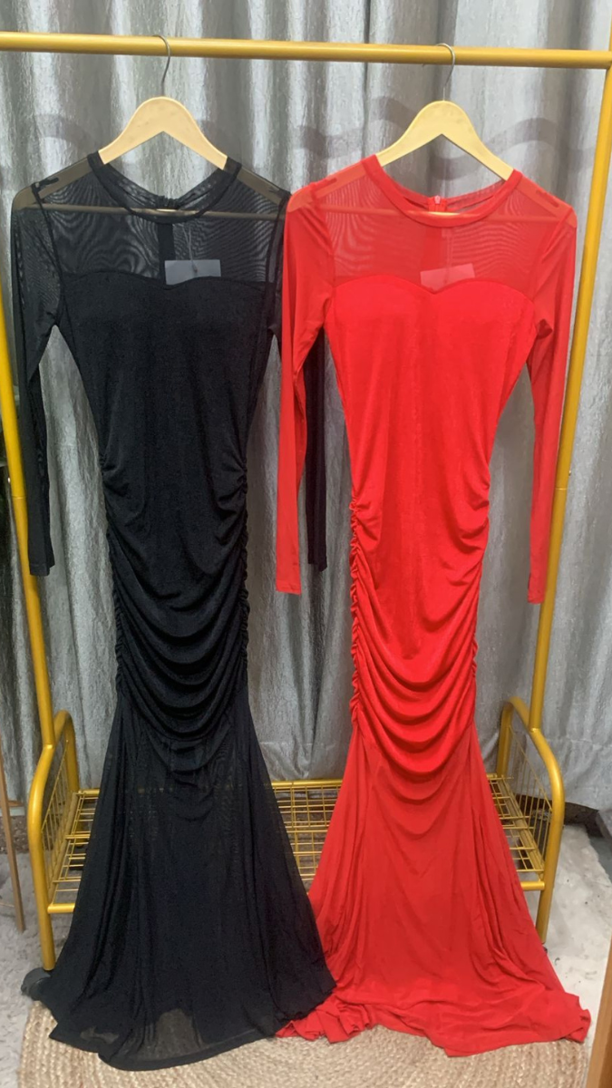 Round Neck Full Sleeve Side Ruffle Bodycon Dress FC2362