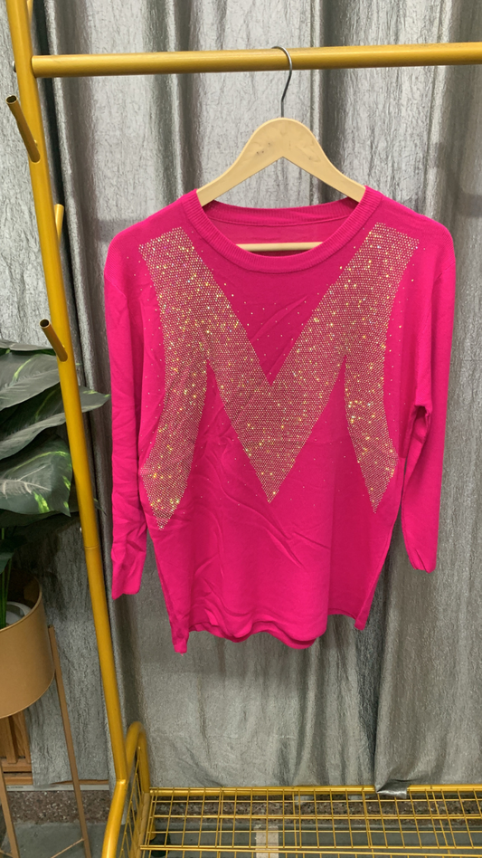 Round Neck Glittering M Written Top FC2510