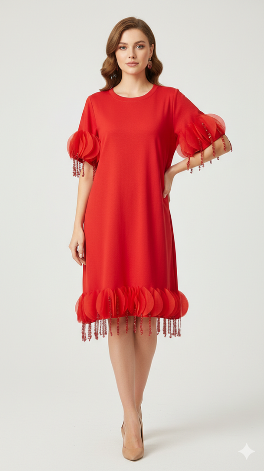 Round Neck Tassel Border Mini Dress FC2205