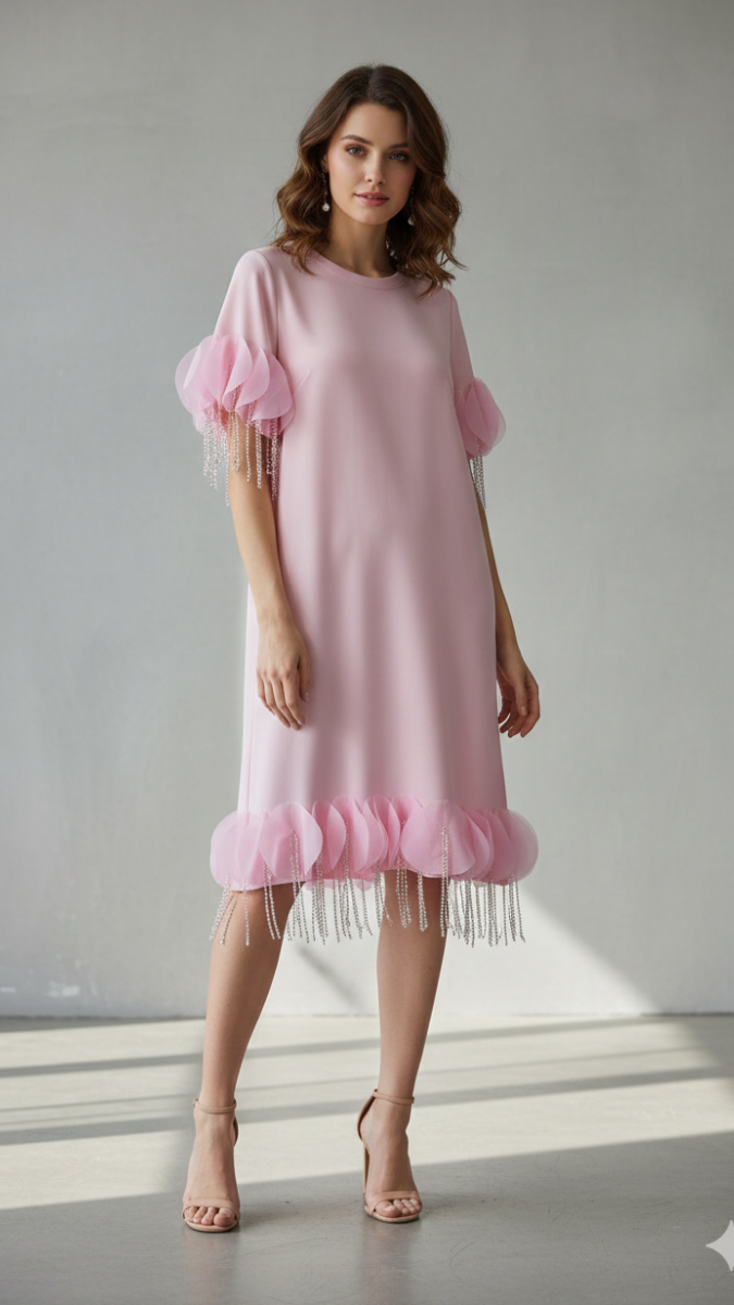 Round Neck Tassel Border Mini Dress FC2205