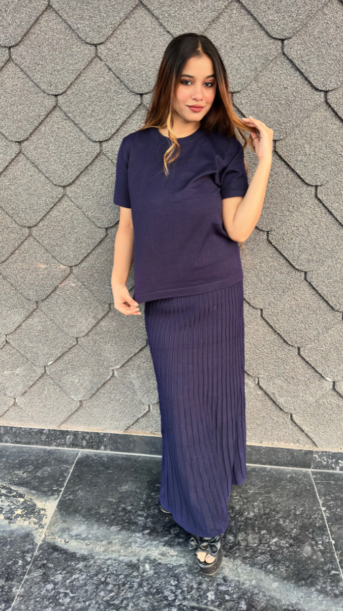 Round Neck Top And Pleaded Skirt With Shrug 3 Pc Skirt Set FC2042