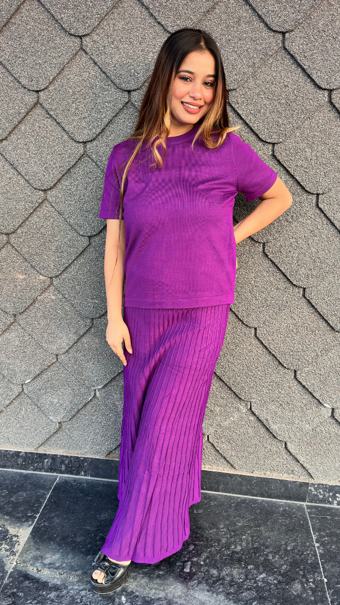 Round Neck Top And Pleaded Skirt With Shrug 3 Pc Skirt Set FC2042