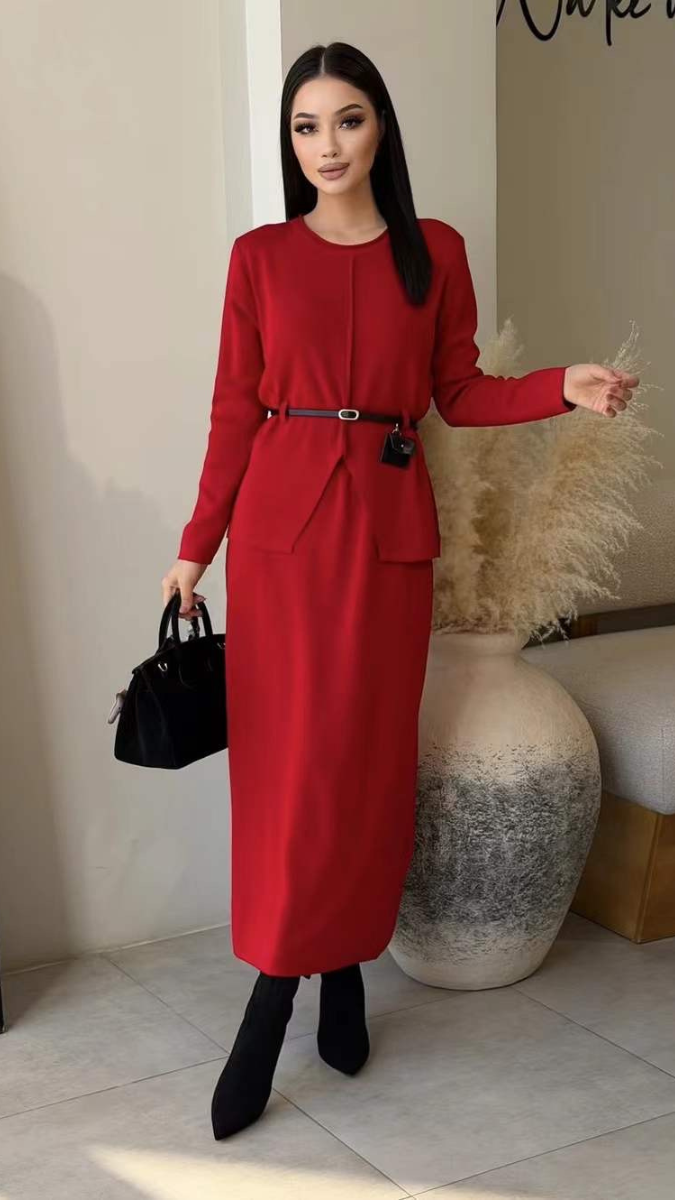 Round Neck Top With A- Line Skirt Set FC2008