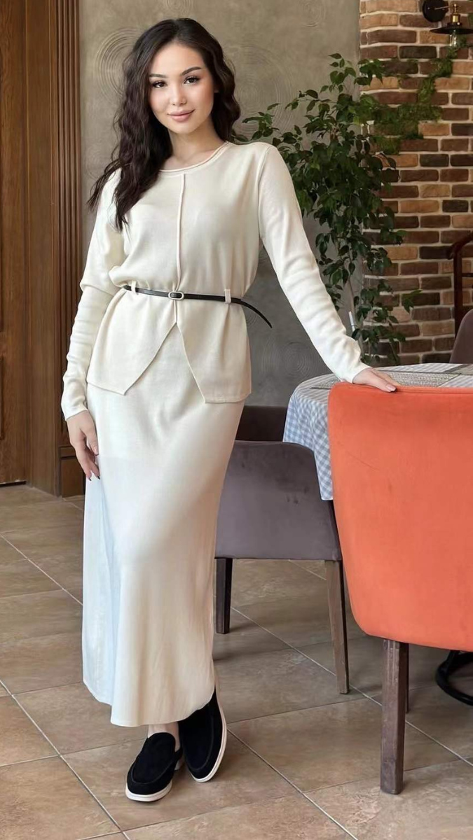 Round Neck Top With A- Line Skirt Set FC2008