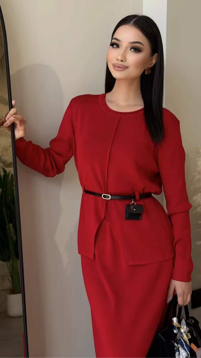 Round Neck Top With A- Line Skirt Set FC2008