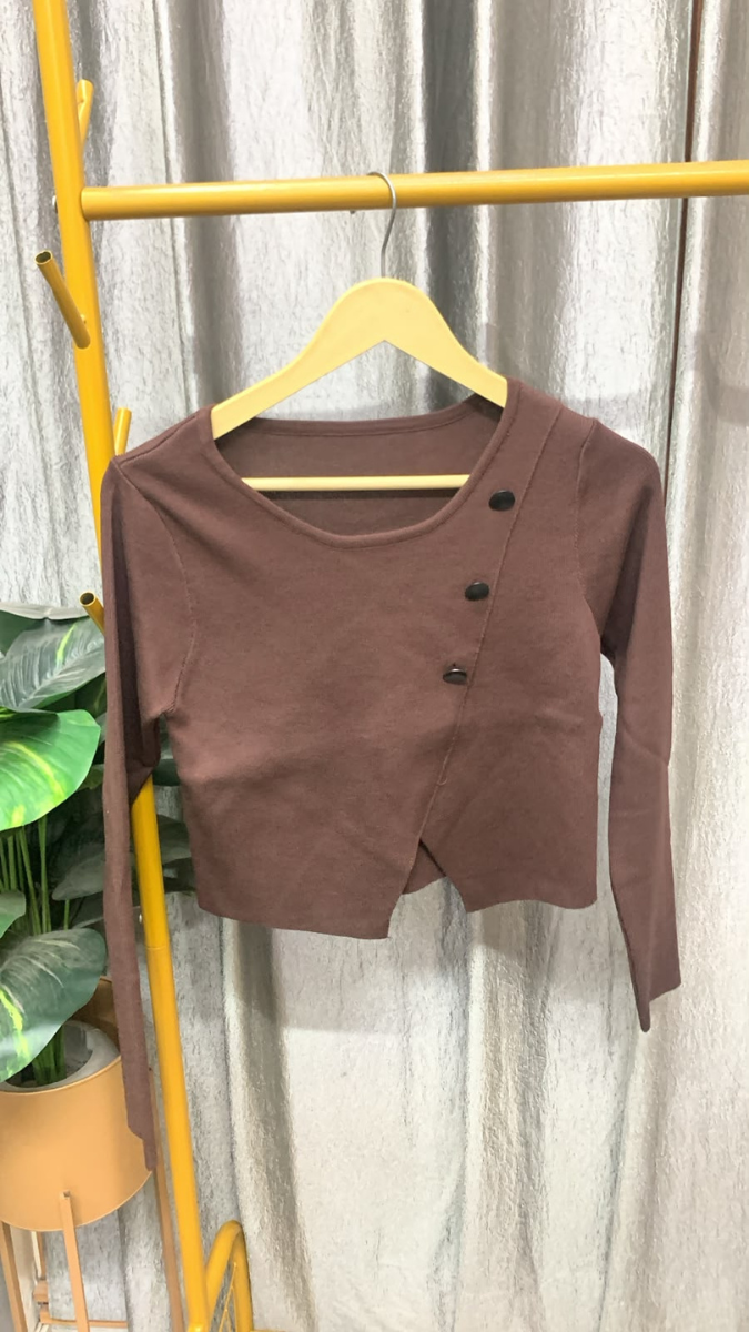 Round Neck Wrap Front Slit Crop Top FC2611