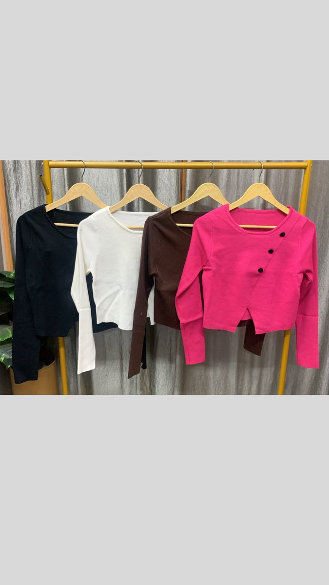 Round Neck Wrap Front Slit Crop Top FC2611