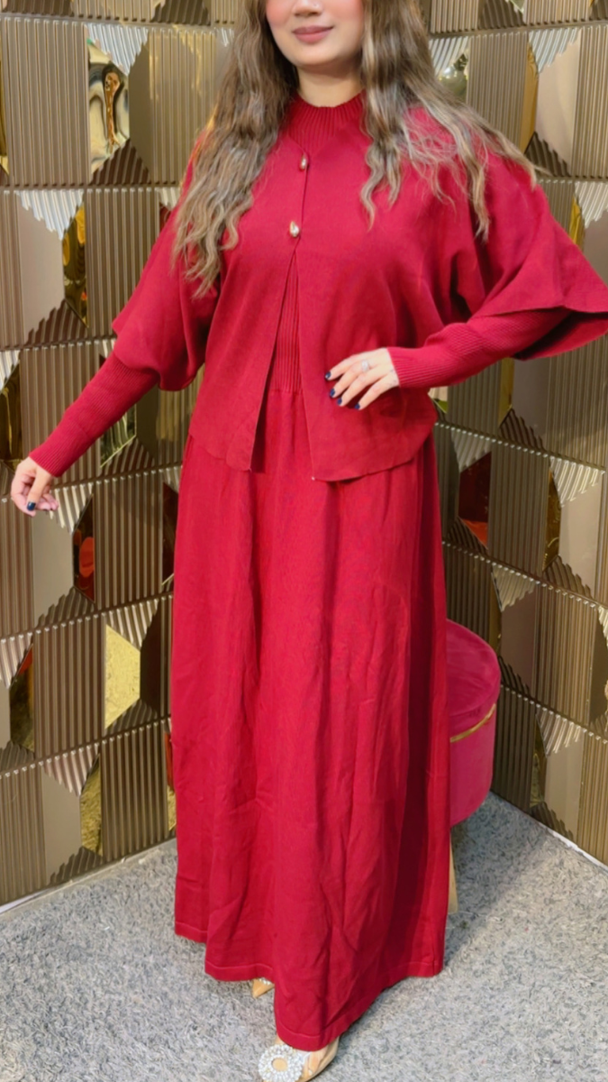 Round High Neck Dress With Loose Half Sleeve Shrug FC1996