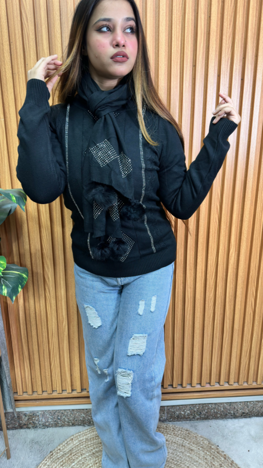 Round Neck Top With Scarf FC1948