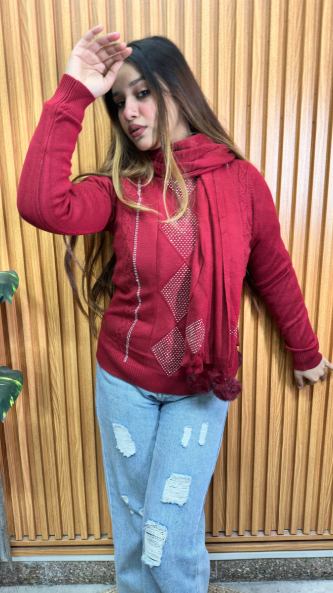 Round Neck Top With Scarf FC1948