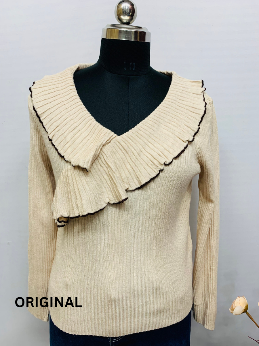 Ruffle Around Neckline Winter Top