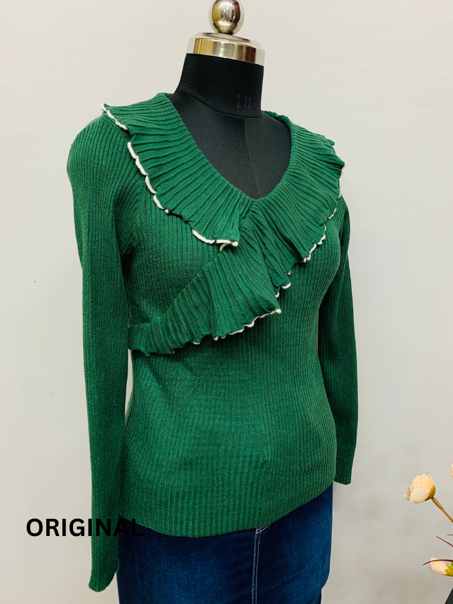 Ruffle Around Neckline Winter Top