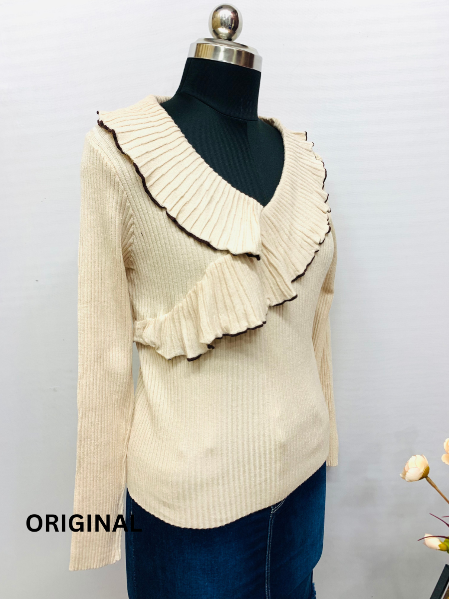 Ruffle Around Neckline Winter Top