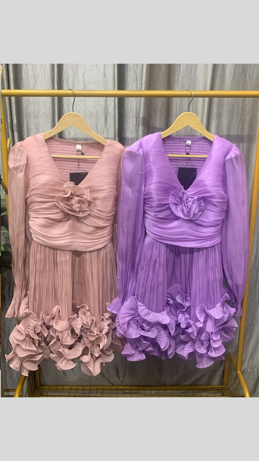Ruffle Border Wrinkle Mini Dress FC2484