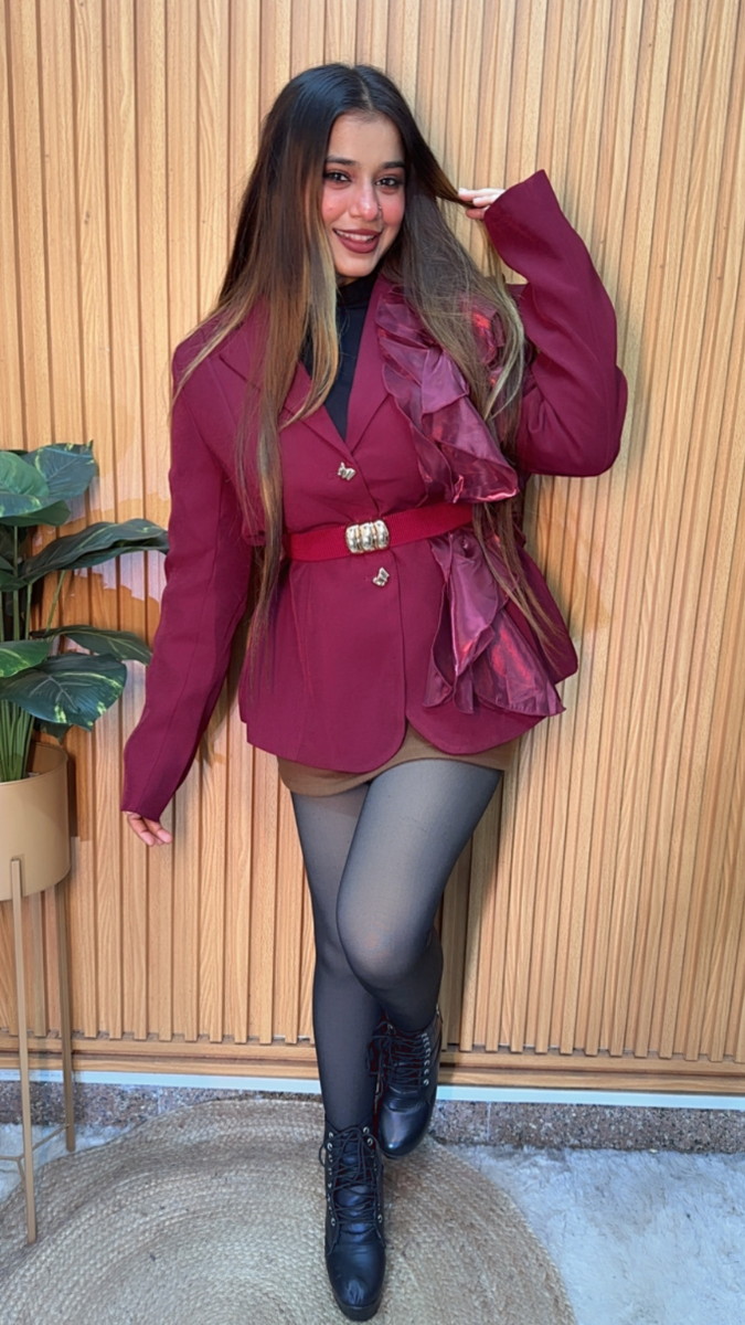 Ruffle Designed One Shoulder Blazer FC2093